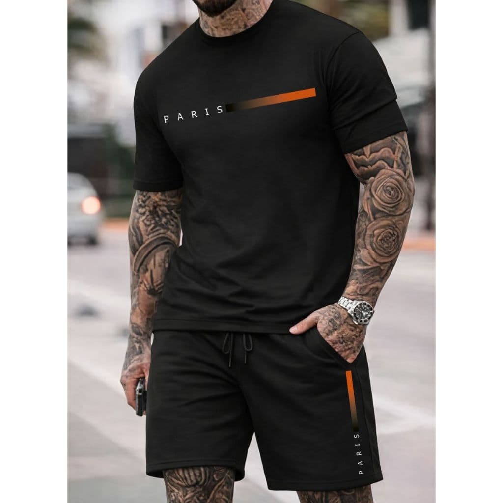 Kit Camiseta E Bermuda Masculina 100% Algodão Moletinho Bolso Lateral Oferta Envio Imediato