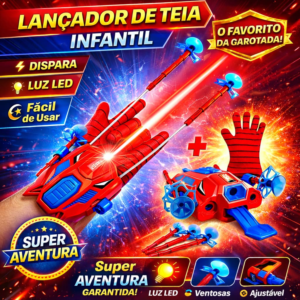Kit 2 Luva Lançadora de Teia Homem Aranha Brinquedo Infantil Dardos com Ventosa Herói Spider Man