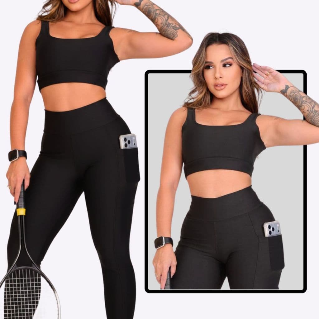 Conjunto Fitness - Calça Cintura Alta com Bolso + Top Academia Corrida Suplex Sem Transparente