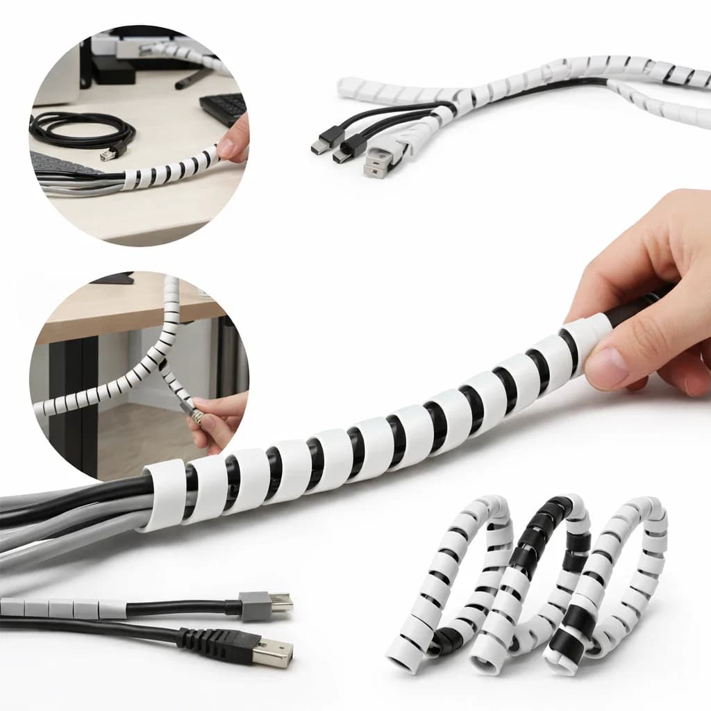 Kit 3 Organizador Cabo Fio Espiral Flexível Informática Computador Escritório Sala Grande 20mmx2m