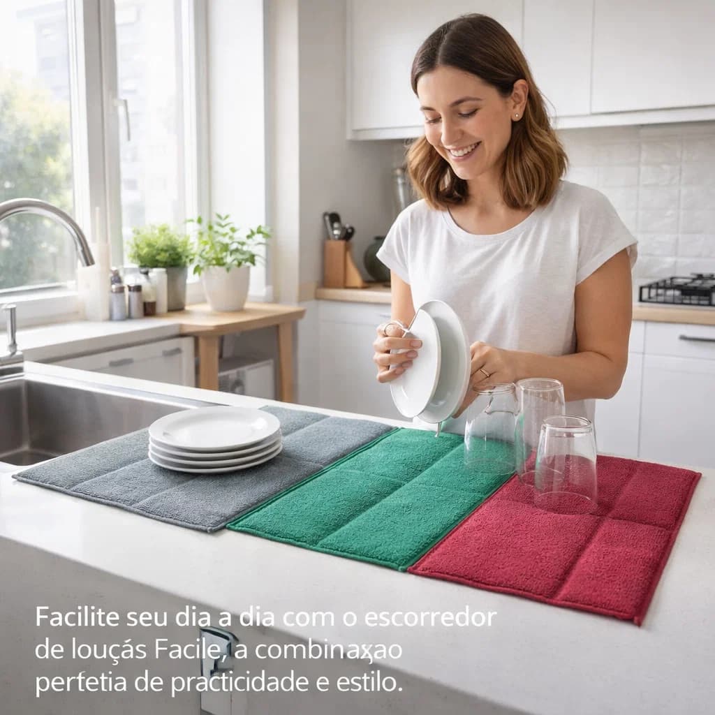 Escorredor de Louça Microfibra 48x38cm Absorvente – Tapete Secador de Pratos Sortido