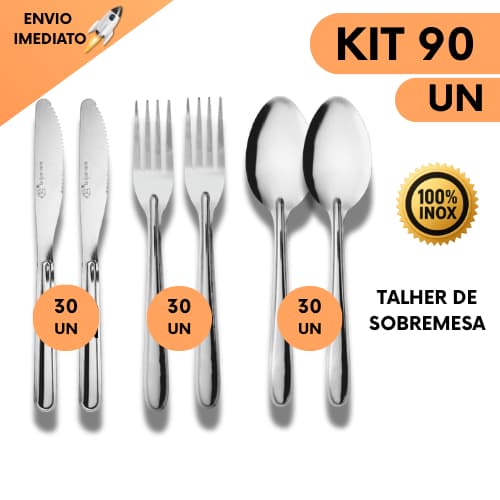 Kit 90 Peças de Talheres De Sobremesa Garfo Colher e Faca Aço Inox Resistente Reforçado Para Doces Restaurantes Buffet