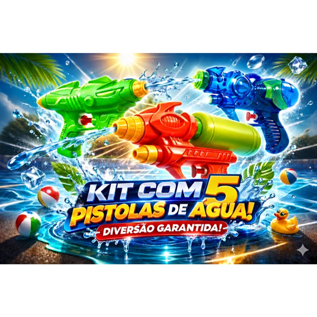 Kit 5 Pistola Lançadores Agua Arma Arminha Brinquedo Infantil Piscina Aniversário Cores Sortidas