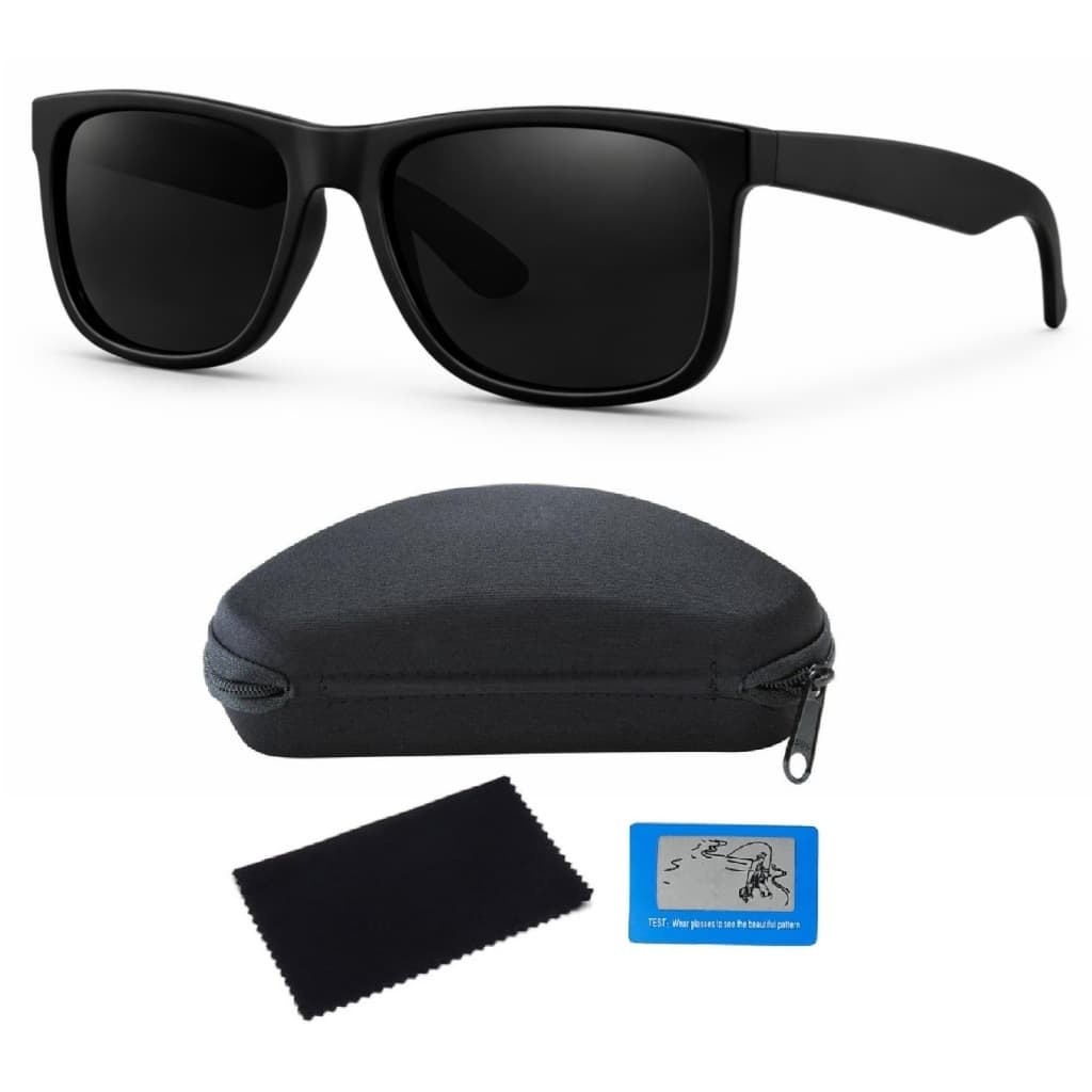Óculos De Sol Quadrado Polarizado Proteção Uv400 Esportivo Preto Fosco Antirreflexo + Acessórios