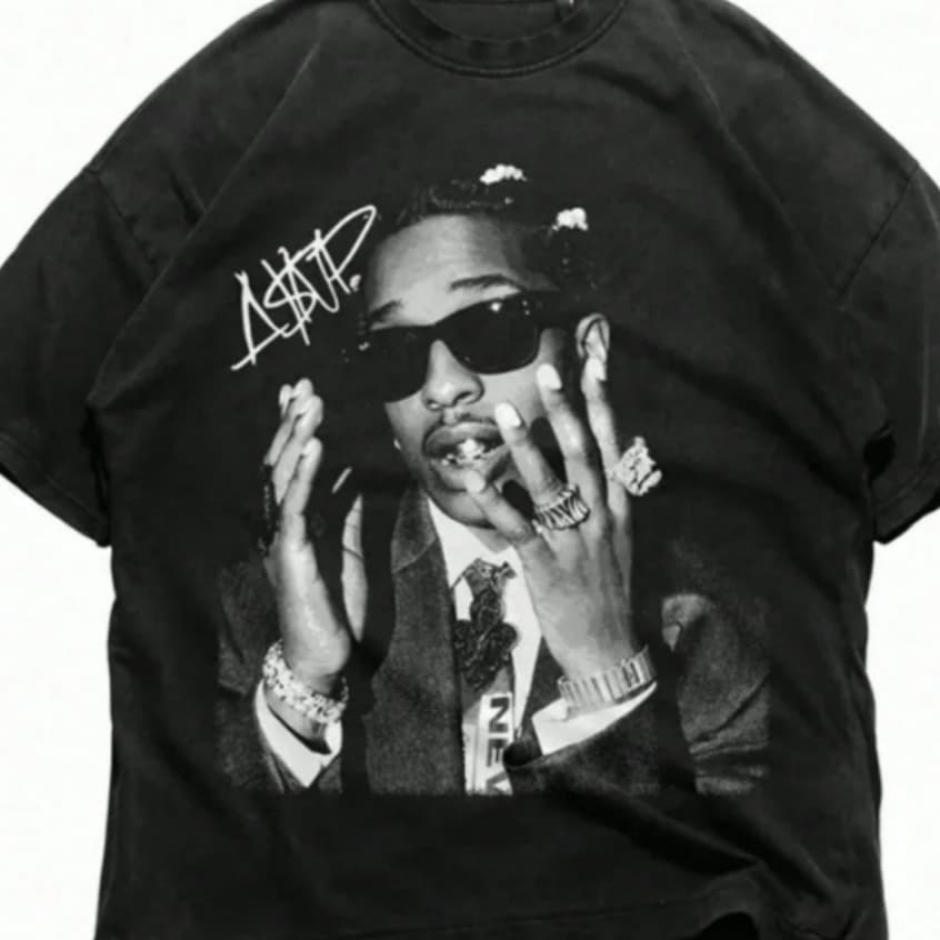 Camiseta Preta Estampa Rapper Streetwear Masculina Slim Hip Hop Retrô Algodão Premium