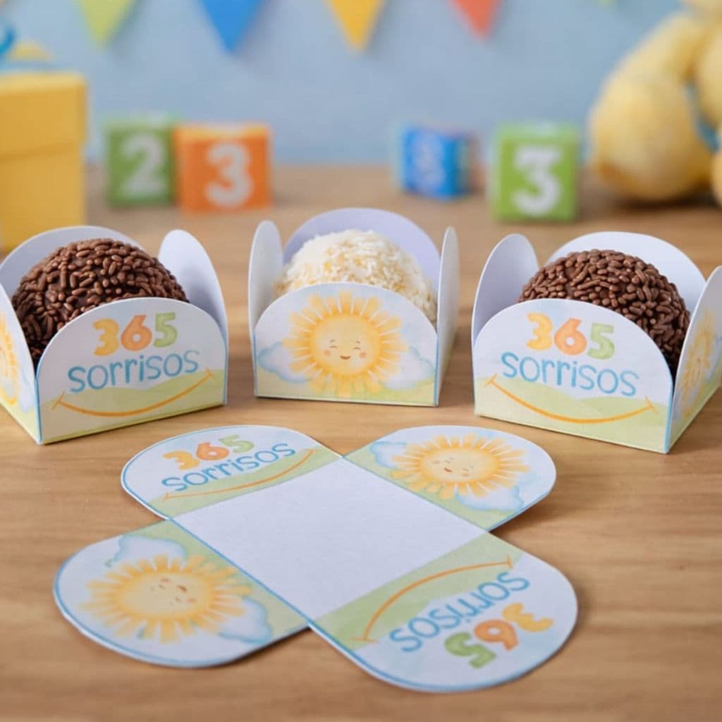 Forminha para Doces Tema Sol 365 Sorrisos / Festa Infantil Forminha Brigadeiro