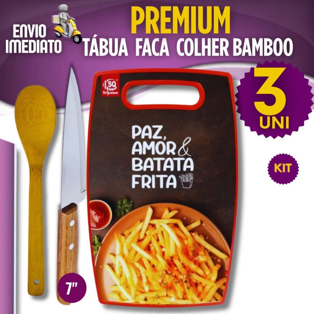 Tábua de Corte 2/3 Peças Tabua de Carne Decorada Faca Cabo Madeira Colher de Bambu Churrasco Legumes
