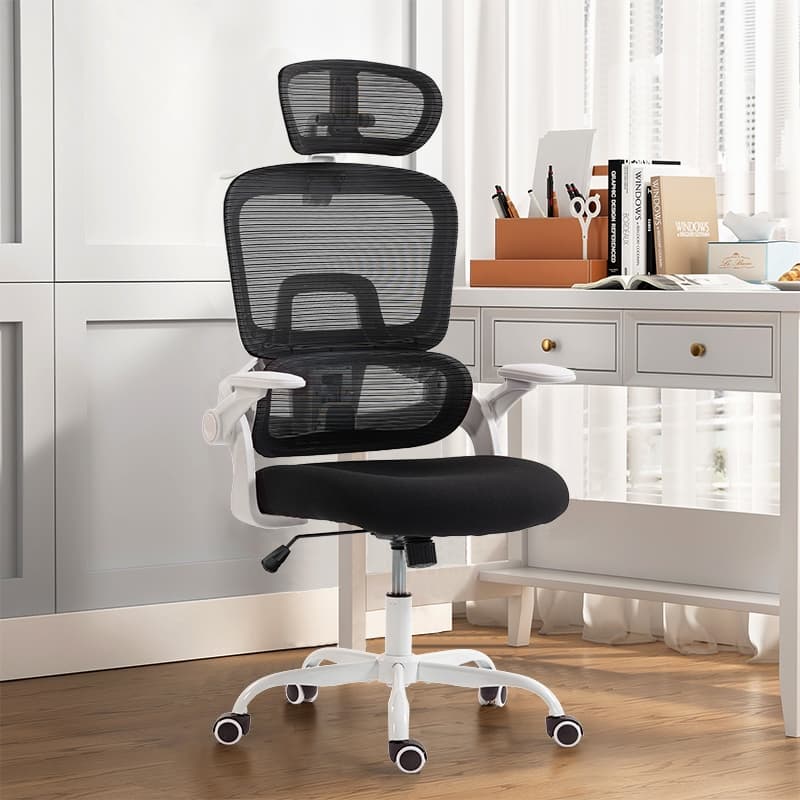 Cadeira Escritório Ergonômica S com Apoio Cabeça Ajustável | Braços Rebatíveis + Balanço 30°