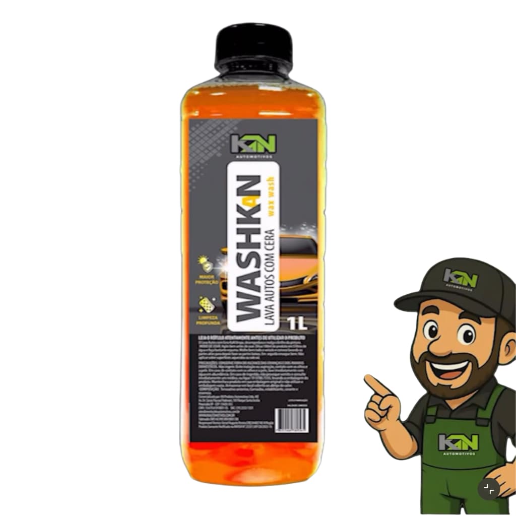 Lava Autos com Cera WASHKAN KN Shampoo Automotivo Concentrado1L Limpa Protege Alto Brilho da Pintura