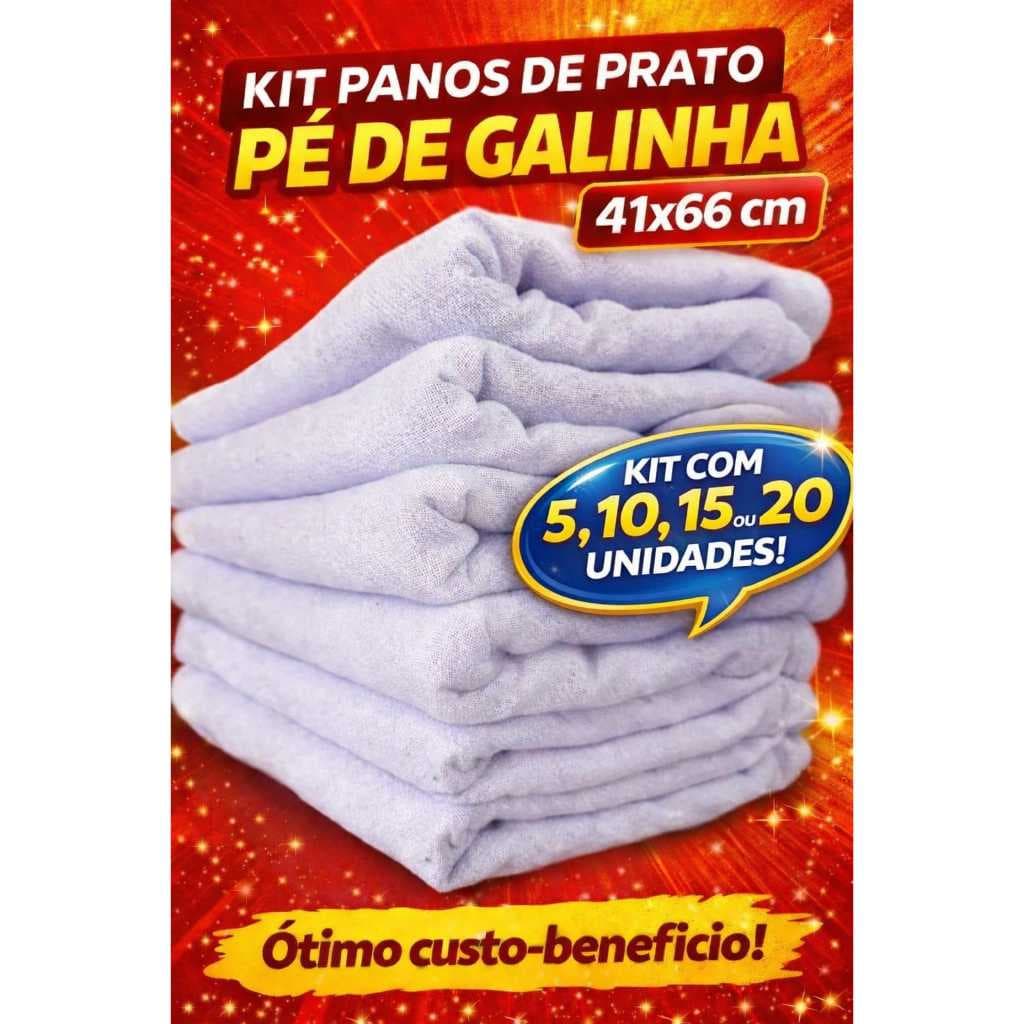 Kit com 5, 10, 15 ou 20 - Pano de Prato Branco Pé de Galinha Liso 100% Algodão | Alta Absorção e Qualidade 41x66 cm