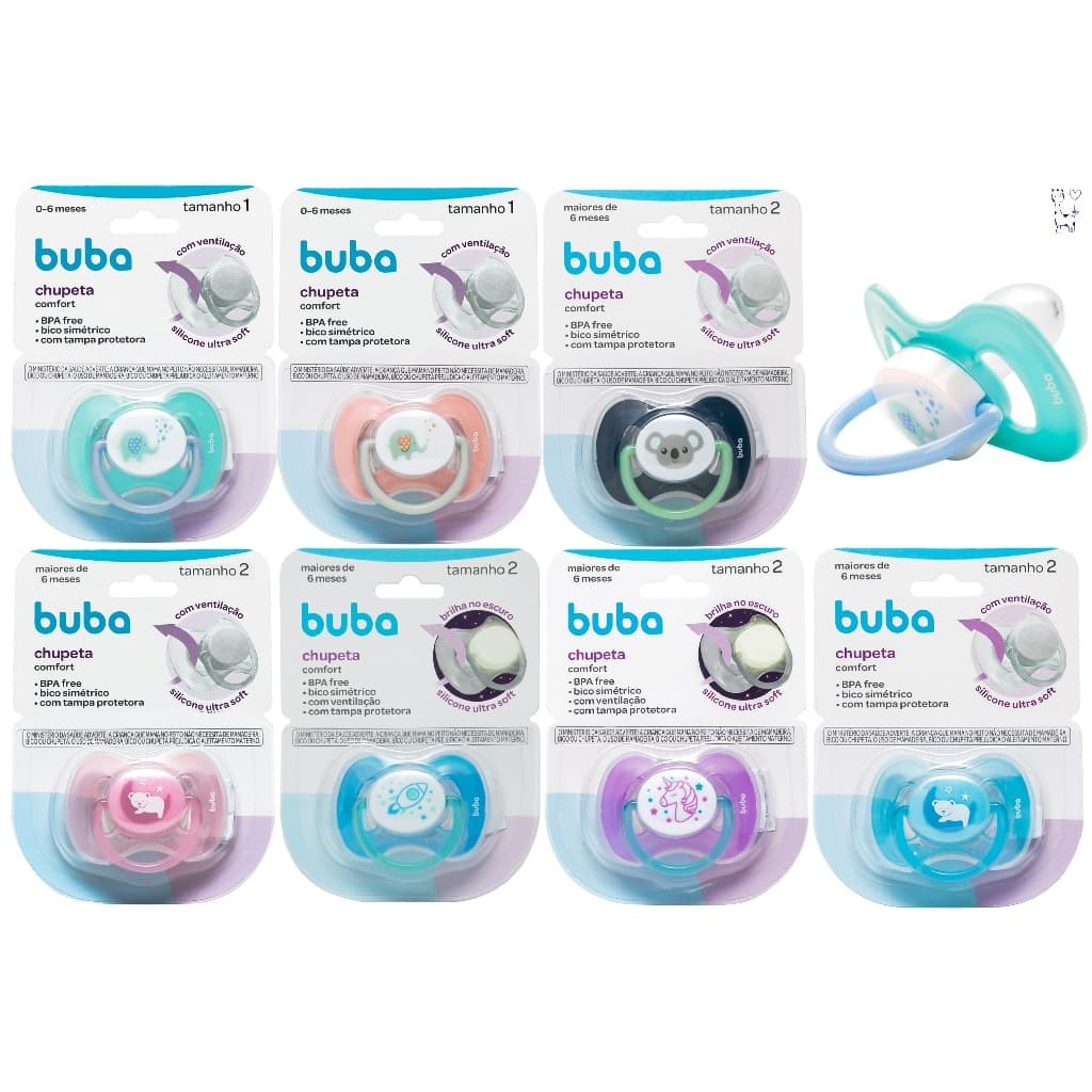 Chupeta Silicone Ortodôntica Comfort Buba Com Tampa Anti-Cólica Recém-Nascido Tamanho 1 e 2
