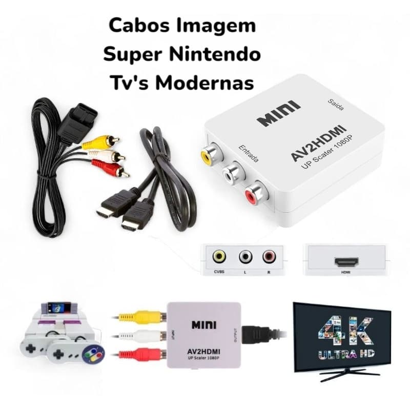 Kit Cabo Hdmi Super Nintendo - Cabo Rca + Hdmi Super Nintendo - Super Nintendo para testar Modernas