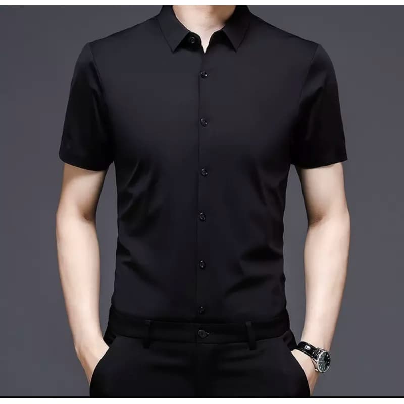 Camisa social masculino manga curta de botao lisa 100% algodao 短袖