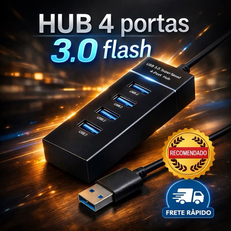 HUB USB 3.0 4 Portas Super Rápido Alta Velocidade P/PC Notebook Mac Transferência de Dados Plug&Play