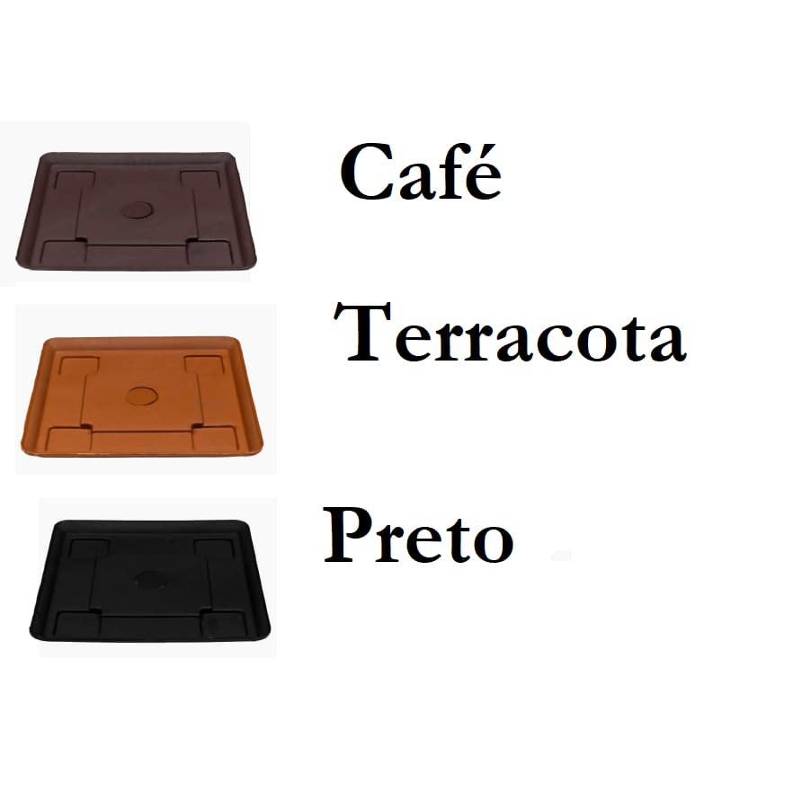 Kit 24 Pratos para Vaso Quadrado 13,5x13,5cm – Base Plástica Coletora de Água