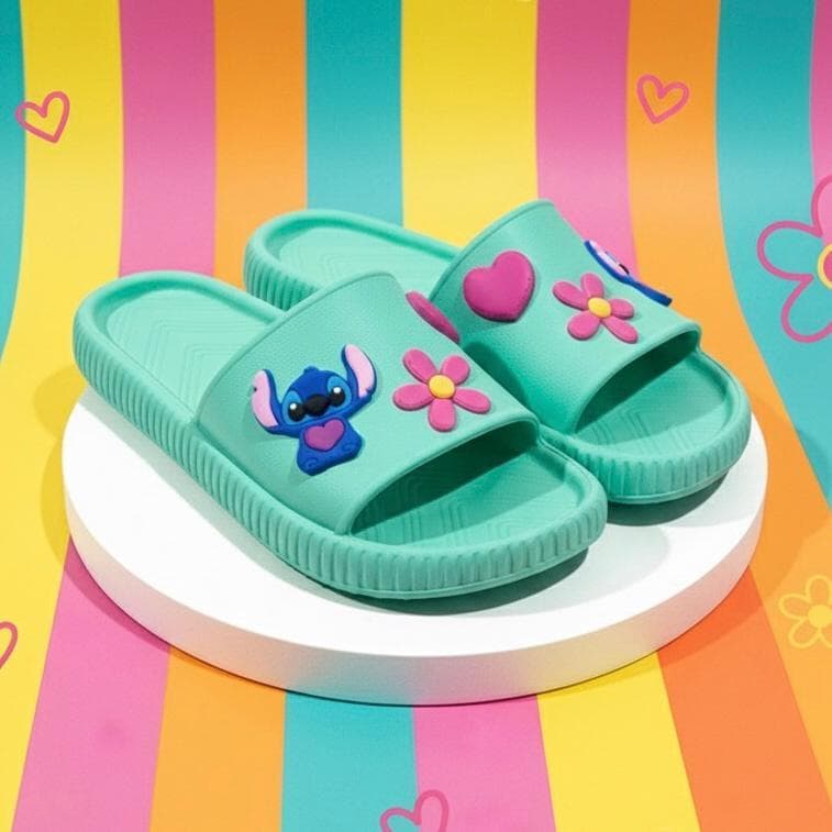 Chinelo Slide Menina Infantil Adulto Personalizado Coração Stitch