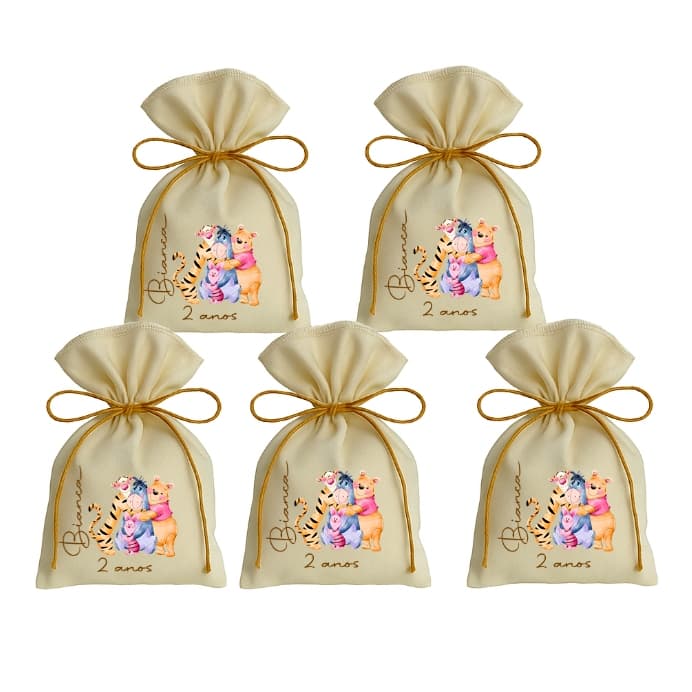 Kit 10 Saquinho Personalizados Festa Lembrancinhas Urso Pooh Ursinho Pooh