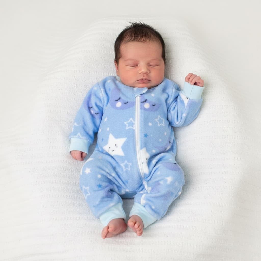 Macacão Bebê Soft Fleece Lua Azul Estampado Unissex Zíper Frontal Roupa de Frio Quente Para Inverno