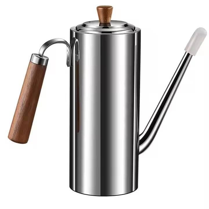 Bule de Inox 304 - 500ML Com Infusor Não Tóxico Chaleira Bico Ganso Longo Alça Ergonômica de Madeira