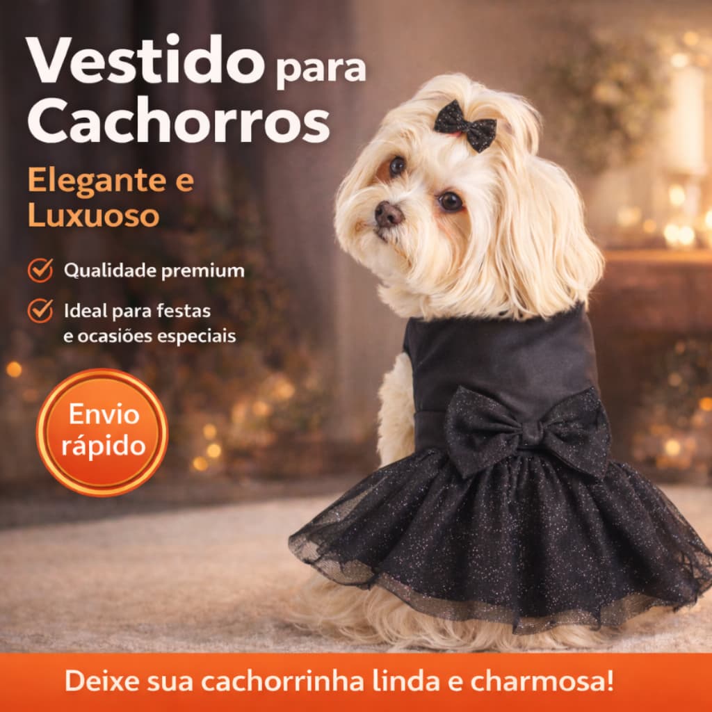Fantasia Pet Halloween Vestido para Cachorro Shih Tzu Fêmea - Preto com Tule e Laço