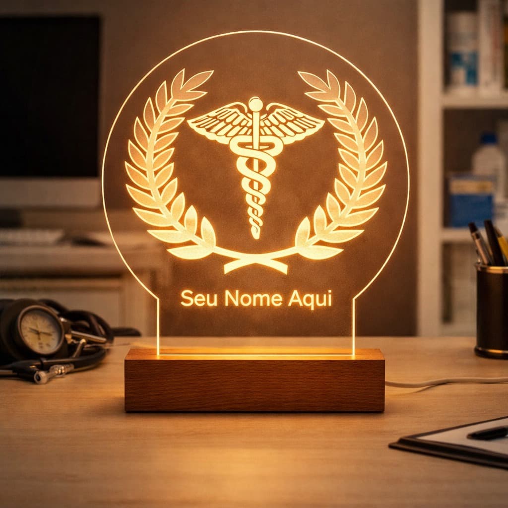 LUMINARIA EM ACRILICO PROFISSÃO COM BASE LED.