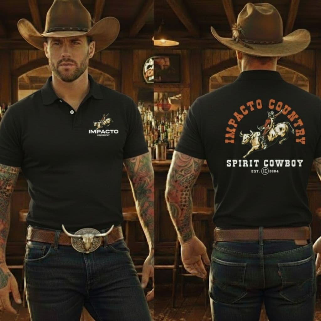 Camiseta Camisa Polo IMPACTO COUNTRY COWBOY SPIRIT Peão Touro Rodeio Camisa polo sertaneja