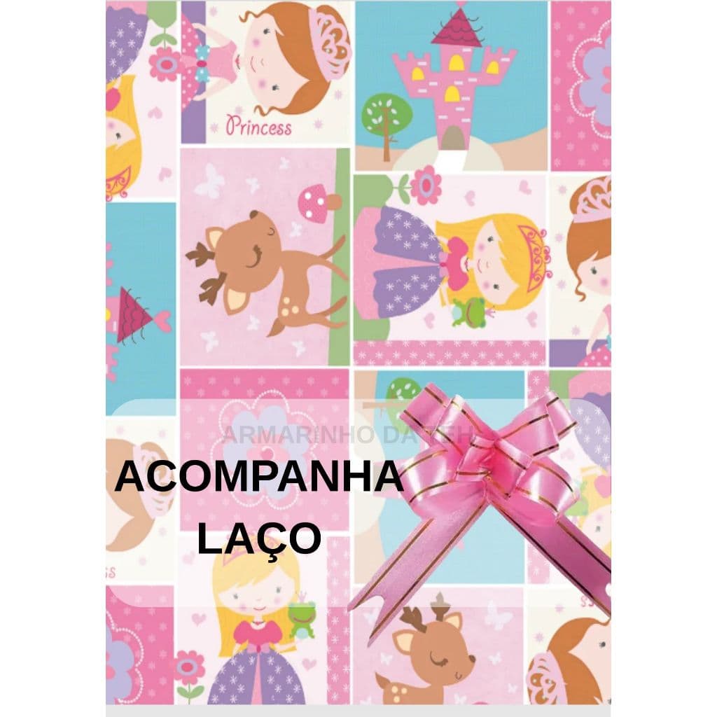 Escolha 1,2 OU 3 Saco de Presente Infantil Bonequinha + Laço Rosa Decorativo Cromus 25x37 cm