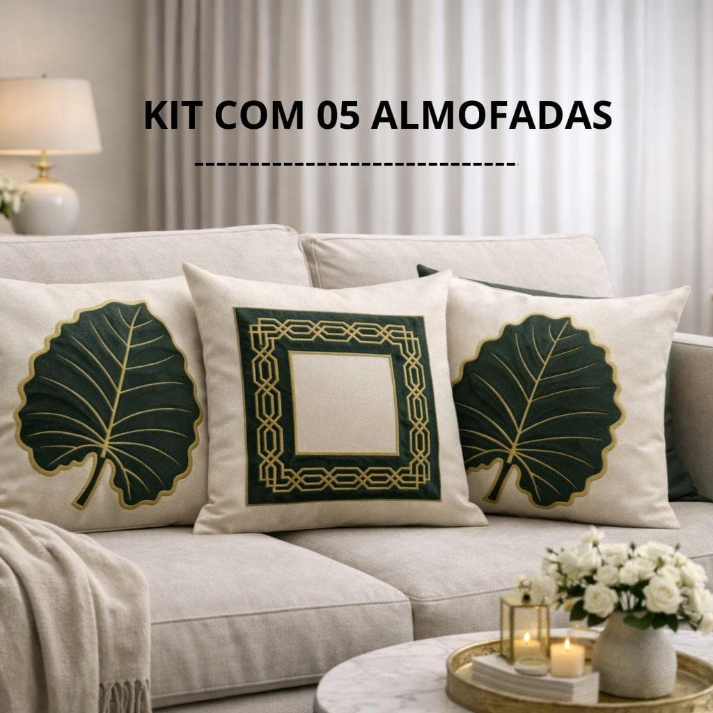 Kit 5 capas de Almofadas Bordadas Elegantes - 45x45