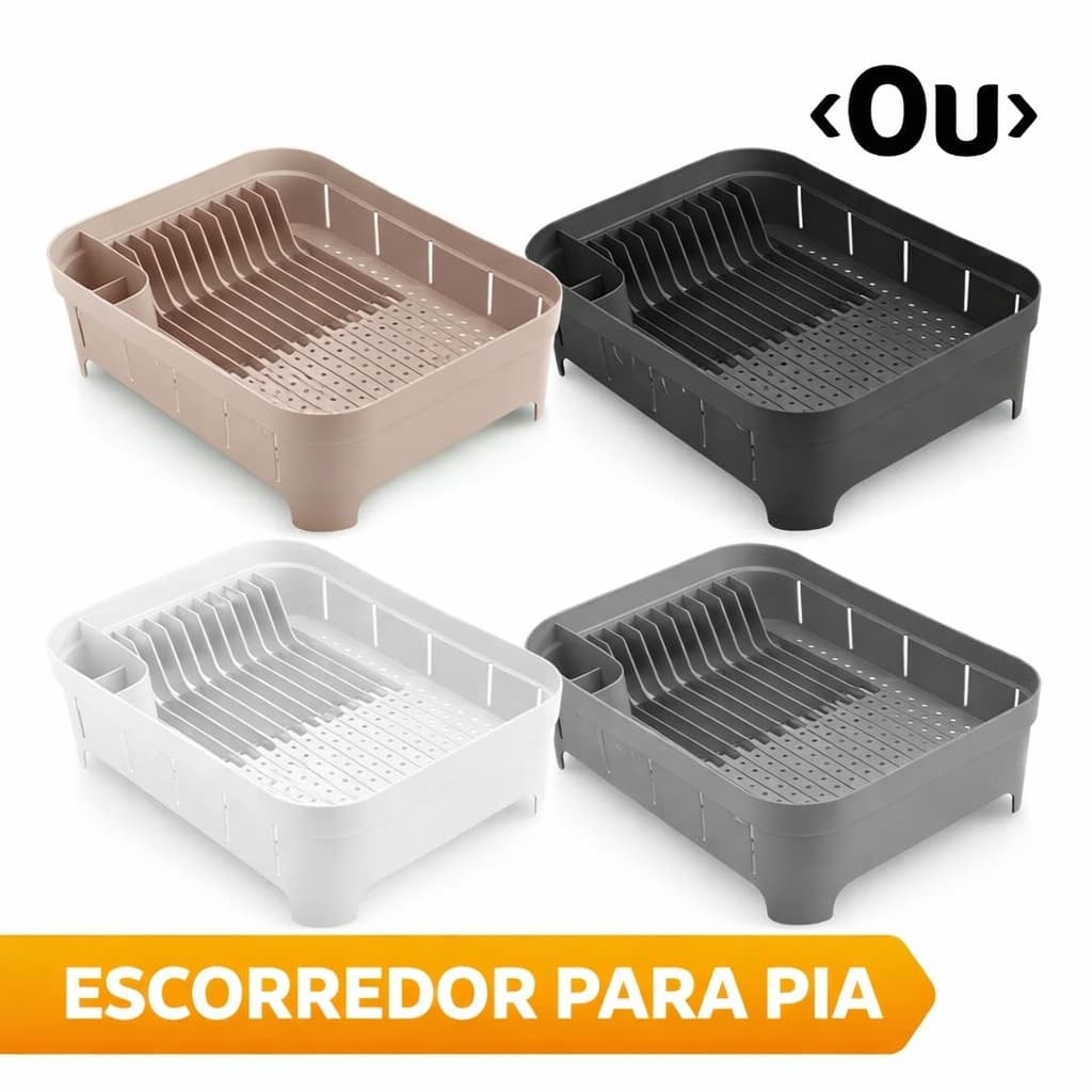 Escorredor de Louças Trium OU Plástico Grande Porta Pratos e Talheres Cozinha