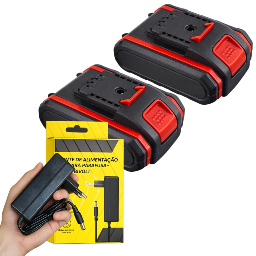 Kit Completo 2 Baterias 21V para Ferramentas Elétricas + Fonte 21V DC – KIT108