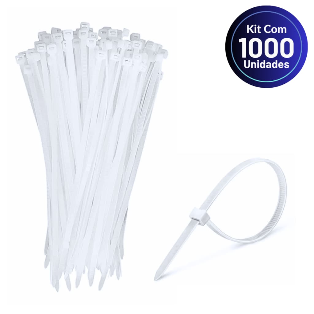 Abraçadeira Flexível 200x4,8mm Branca Steck- Kit 1000 Peças