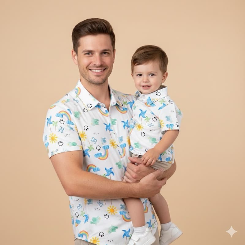 camisa social aniversário sol arco iris 365 sorriso tal pai tal filho