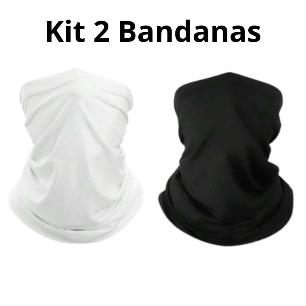 Kit 2 Bandanas tubulares Preta e Branca com Proteção Solar UV - Protetor de rosto para Bike Moto Pesca trilha corrida