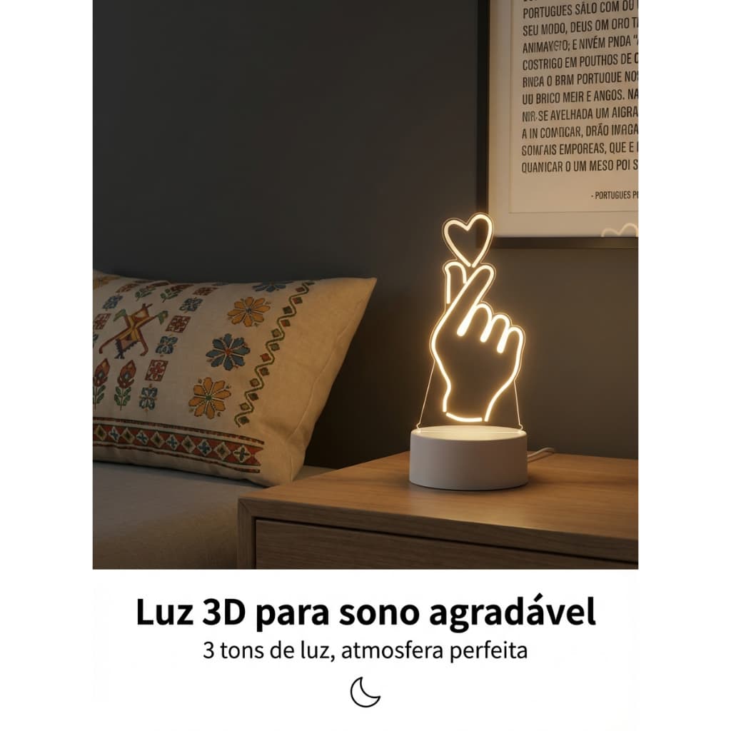 Luminária Led 3d Abajur 4w Acrílico Coração Coreano urso 3 cores