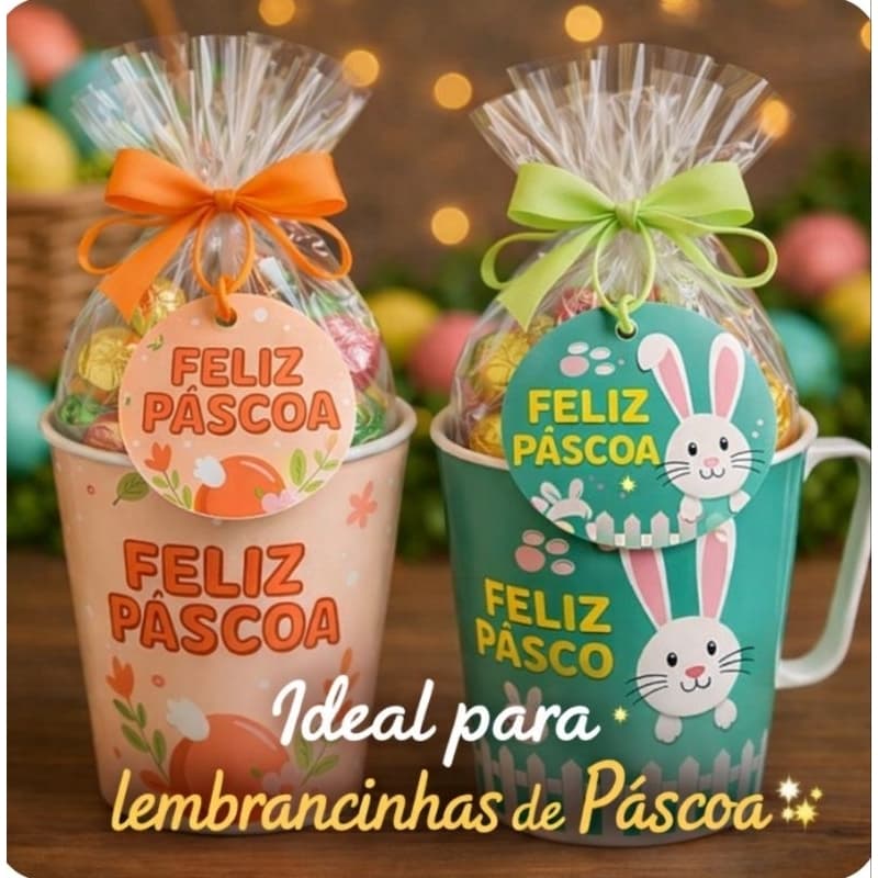 Kit 12 Canecas Plásticas 430ml – Feliz Páscoa