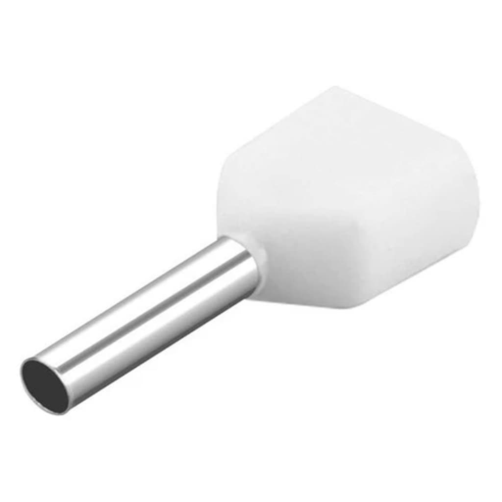 Terminal Elétrico Conector Tubular Ilhós Duplo 0,5mm Branco-100 Unidades