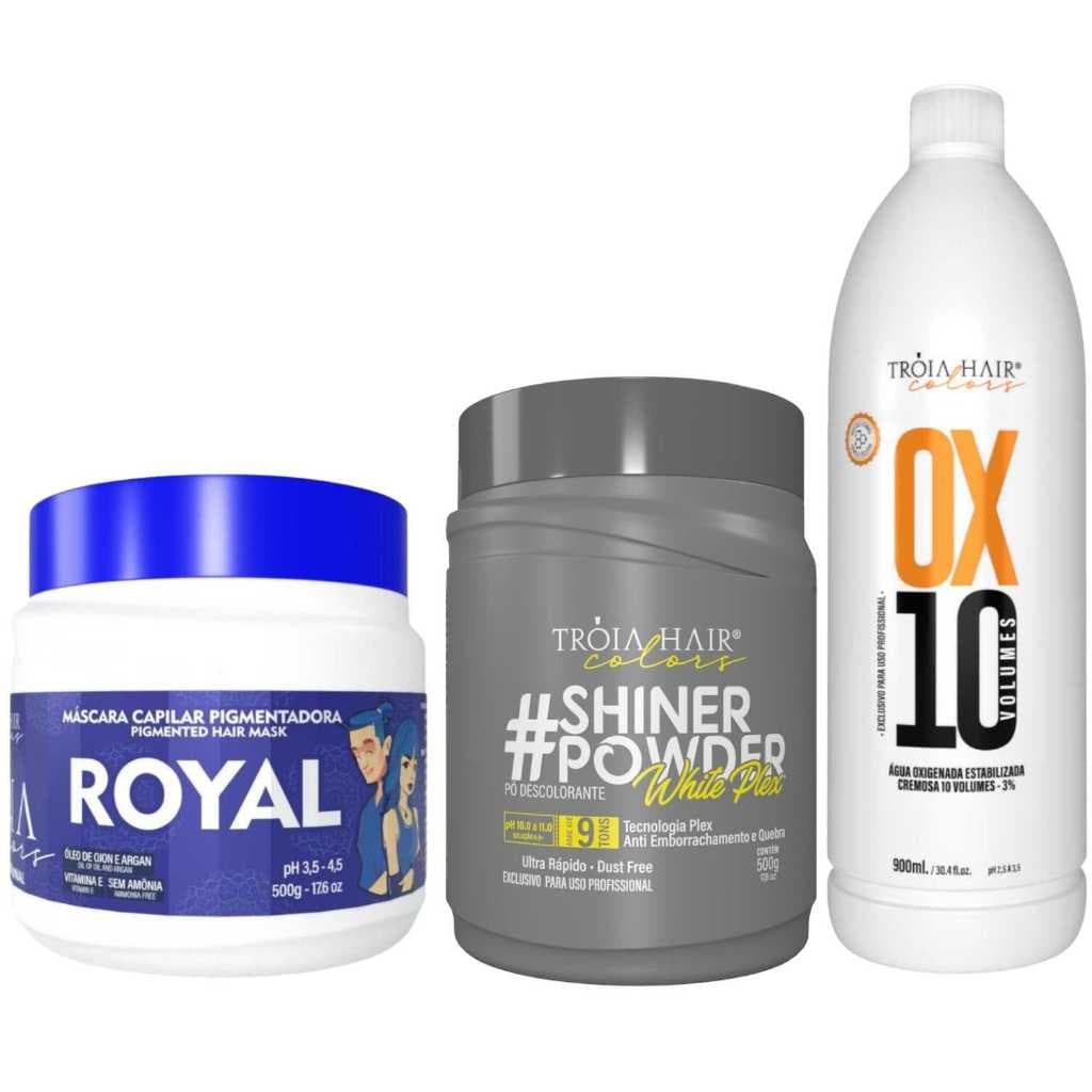 Pó Descolorante Premium 500g + OX 10 900ml + Troia Colors Royal 500g - Troia Hair