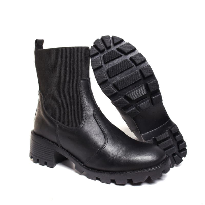 Bota Coturno Chelsea Feminina Cano Médio Plataforma Tratorada