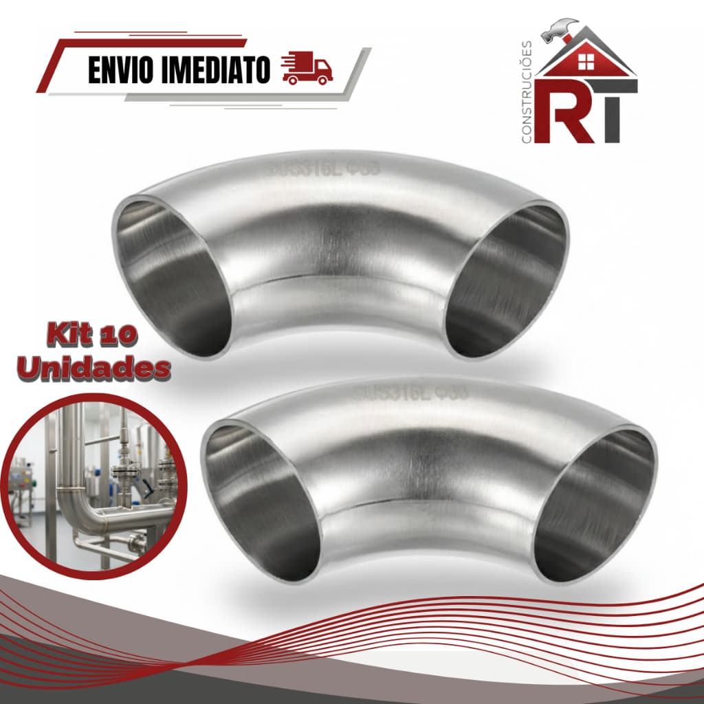 Kit 10 Unidades Curva 90° Cotovelo Para Corrimão Polido Todas as Medidas - Metal Estampo