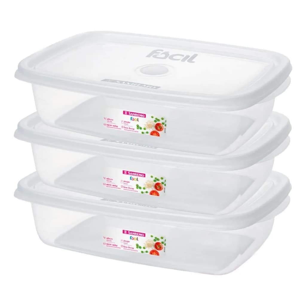 3 Pote Plástico 785ml Retangular Microondas Freezer Bpa Free Cor Transparente