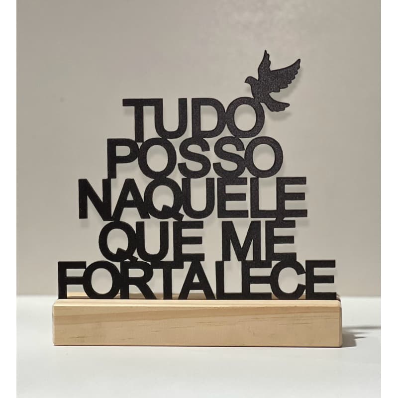 Enfeite Mesa Tudo Posso Naquele Que Me Fortalece em Madeira Igreja, Lar e Eventos Religiosos