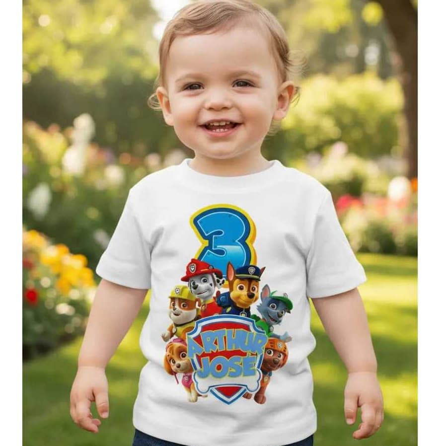 Camiseta Camisa Infantil Patrulha Canina Aniversario Nome Idade