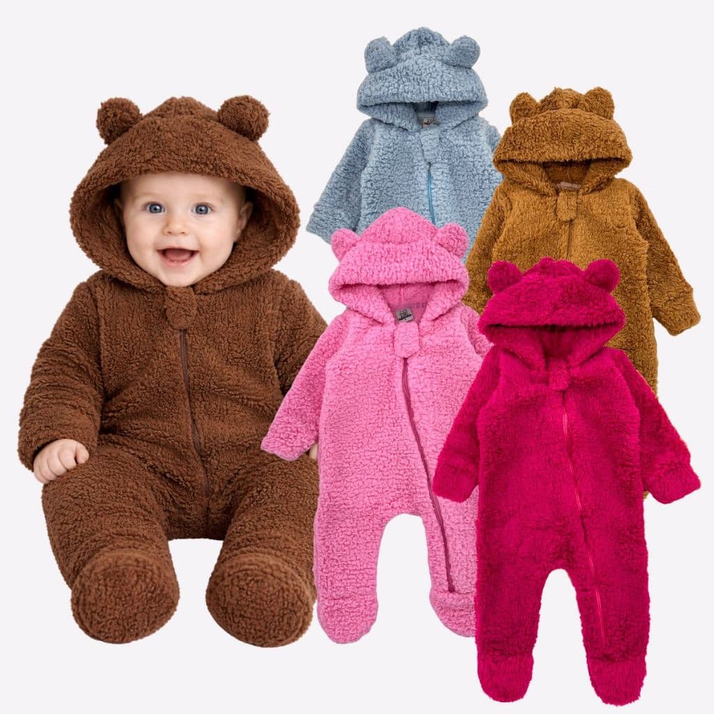 Macacão Teddy Dupla Face Peluciado Ursinho Orelinhas com Orelinhas Inverno Quentinho