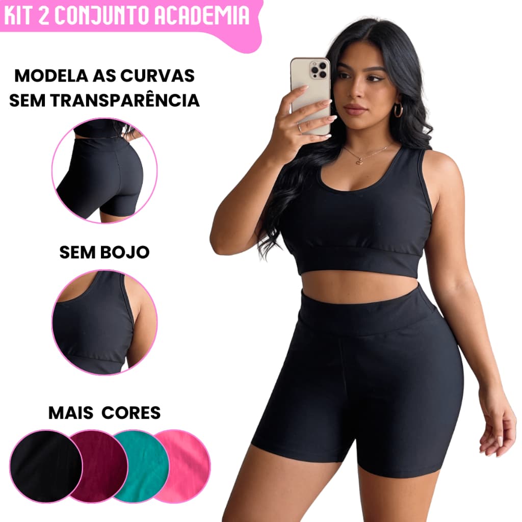 Kit 2 Conjunto Feminino Academia Short e Top Suplex Não Marca Nada