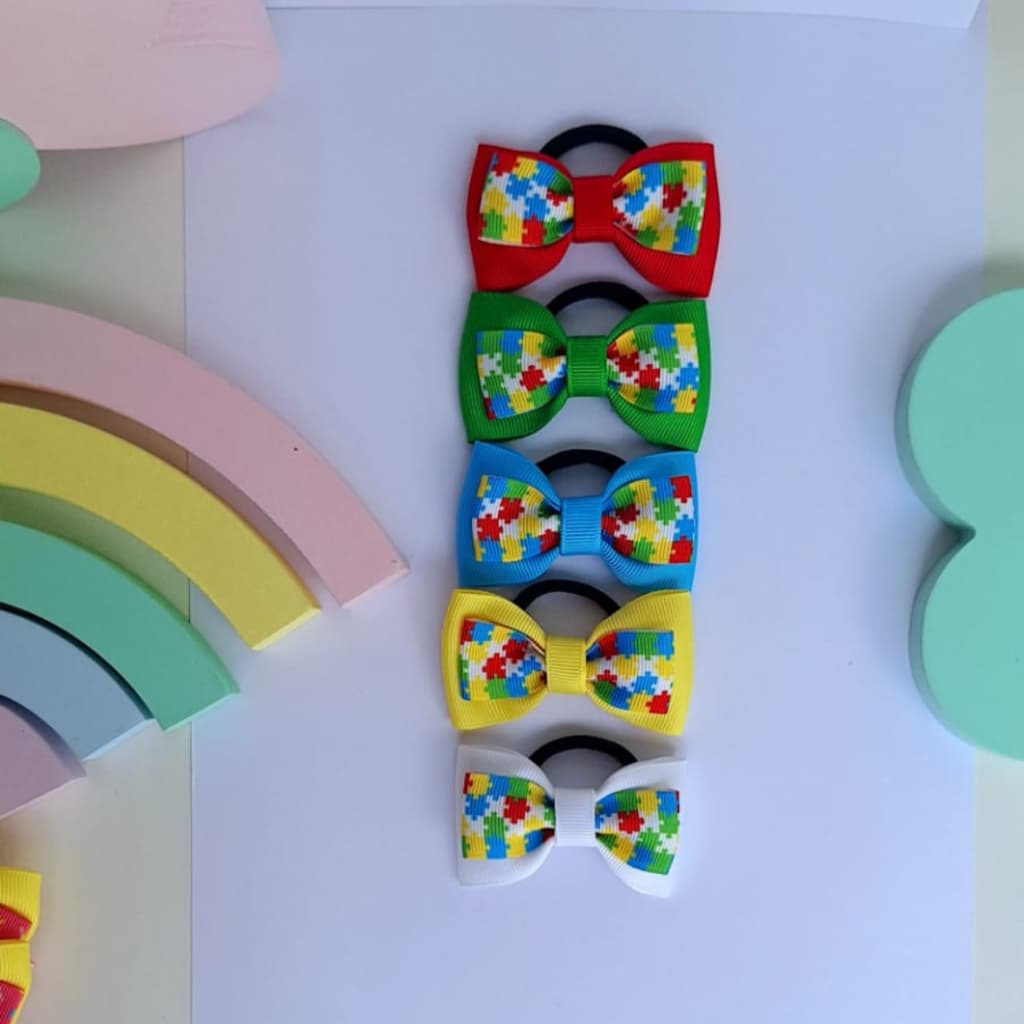 Kit 5 Laços Autismo Xuxinha Cabelo Infantil/laço na xuxinha/laço para cabelo