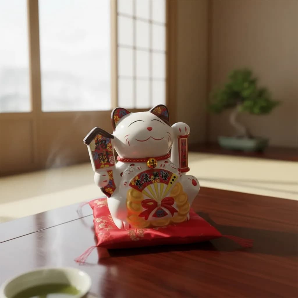 Gato Da Sorte Japones Grande Maneki Neko Dourado Enfeite Amarelo