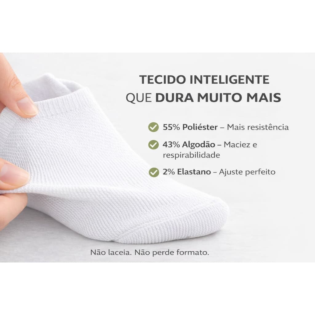 Meia Soquete Brancas Algodão Elastano Cano Curto Macia Tênis