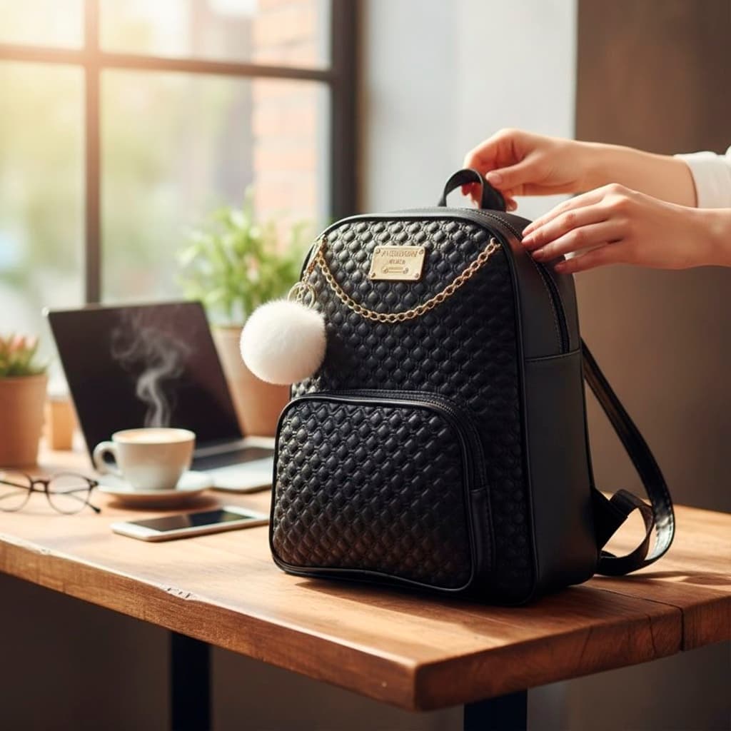 Mochila Feminina Bolsa Para Escola - Universidade - Modelo Exclusivo Com Lindo Detalhe Corrente + Chaveiro POMPOM