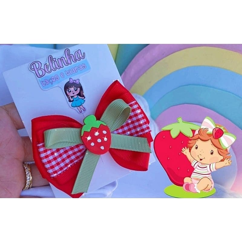 Laço de Cabelo Infantil Morango | Laço Vermelho Luxo para Bebê e Menina | Acessório Temático Festa e Fotos