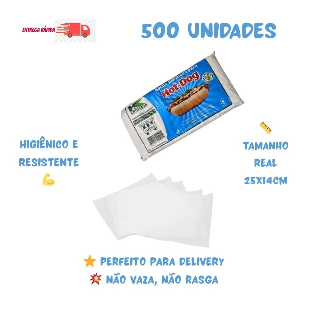 Saco para Cachorro Quente 25x14cm – 500 Unidades Resistente e Higiênico para Hot Dog